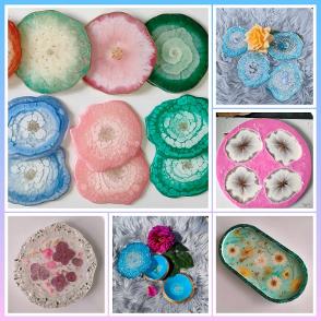 resin homeware items dishes and hearts and coasters