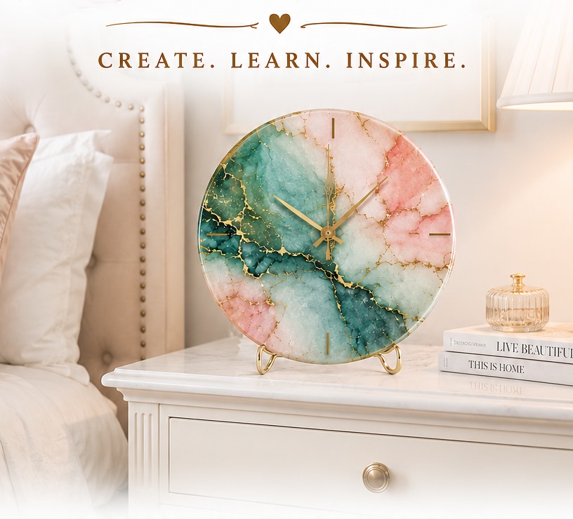 resin clock and slumped and draped resin art workshops Auckland